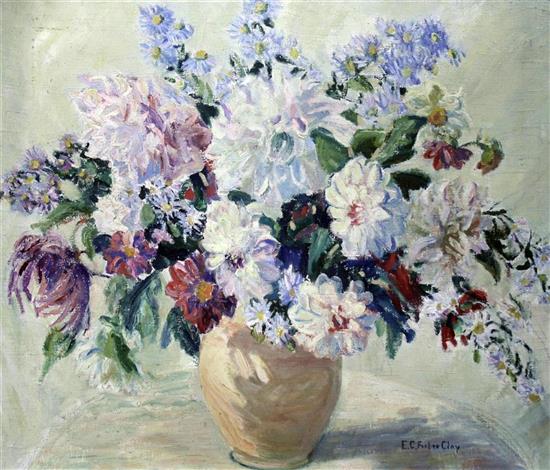 Elizabeth Campbell Fisher Clay (1871-1959) Dahlias 21.5 x 26in.